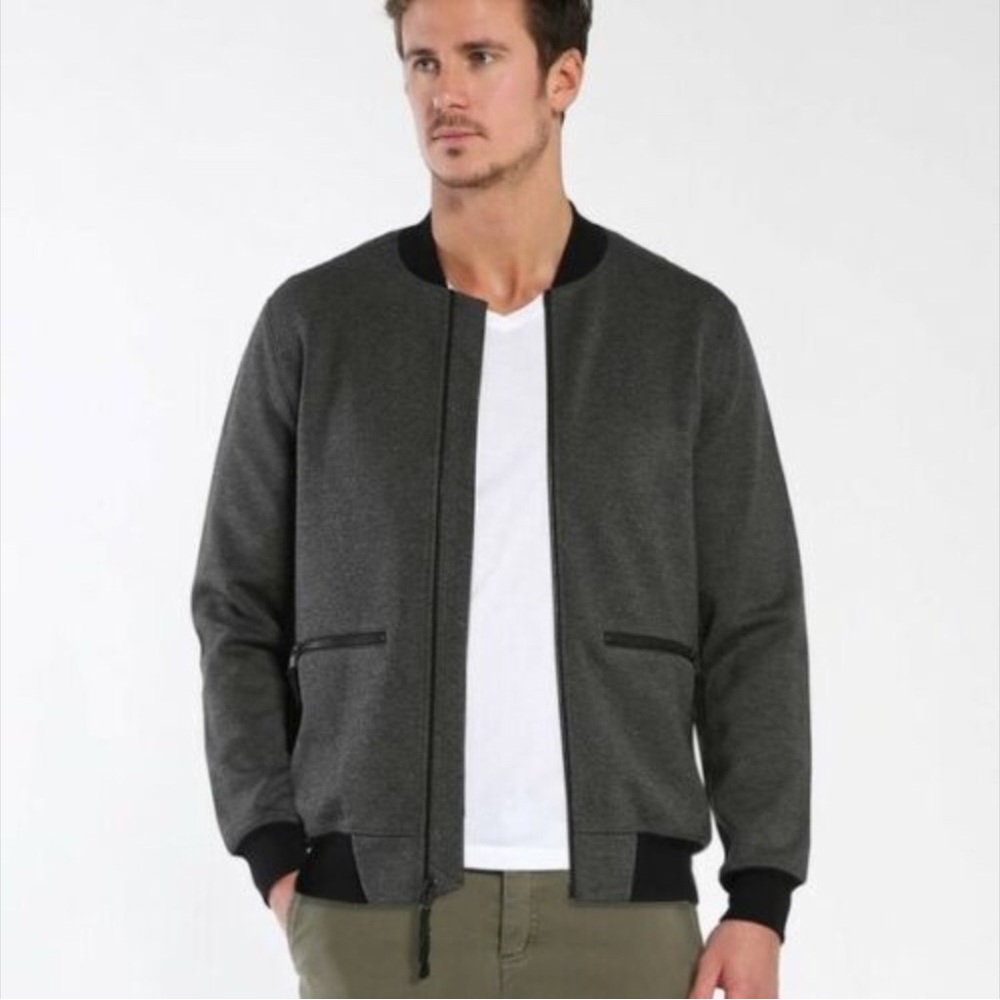 Michael Stars Men’s Gray Knit Zip Front Bomber Jacket Size Large